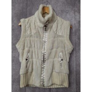Vtg Y2K 90s Cable‎ Knit Leather and Faux Fur Sweater Vest Womens Sz S/M Baddie